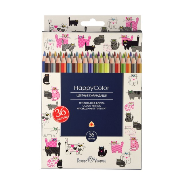 Карандаши цветные 36 цв BV HappyColor треуг Превью 4