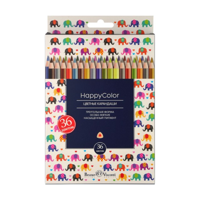 Карандаши цветные 36 цв BV HappyColor треуг Превью 1
