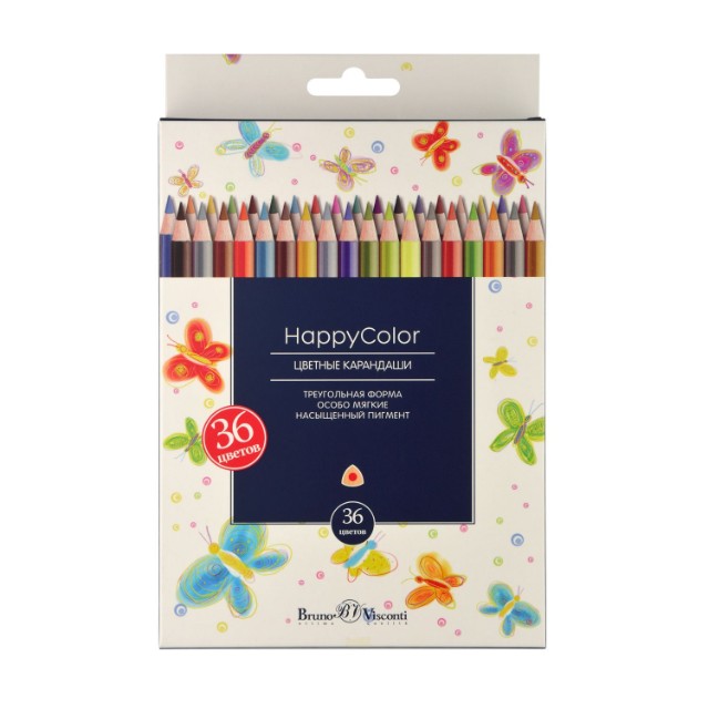 Карандаши цветные 36 цв BV HappyColor треуг Превью 14