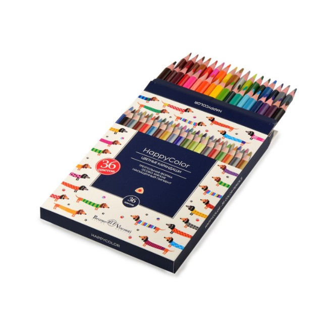Карандаши цветные 36 цв BV HappyColor треуг Превью 3