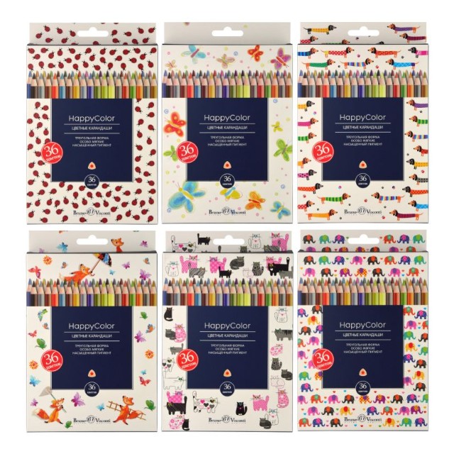 Карандаши цветные 36 цв BV HappyColor треуг Превью 13