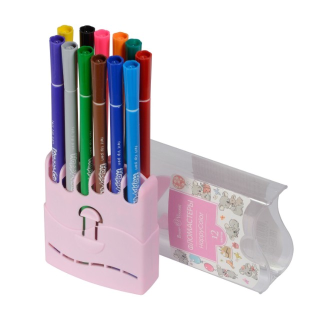Фломастеры 12 цв BV Happy Color 2 вида пл/коробка Превью 2
