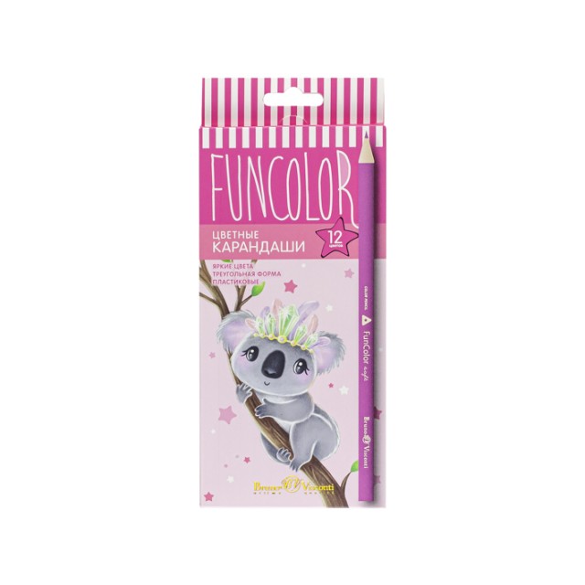 Карандаши цветные 12 цв пластик BV FunColor Медвежон Превью 3