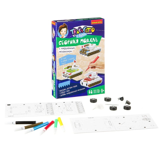 Творч Сборная модель 3D Танк для раскрашивания с инерц мех. Превью 1