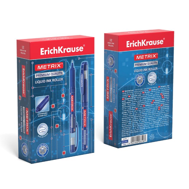 Ручка роллер синяя EK Metrix корпус синий 0,45мм Превью 3