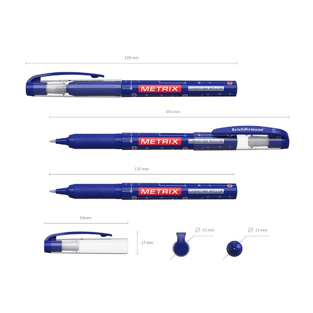Ручка роллер синяя EK Metrix корпус синий 0,45мм Превью 4