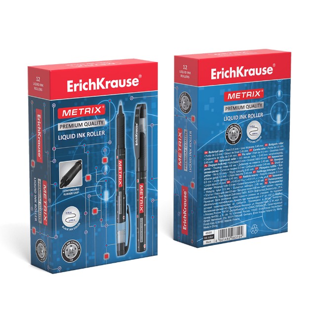 Ручка роллер черная EK Metrix корпус черный 0,45мм игла Превью 1