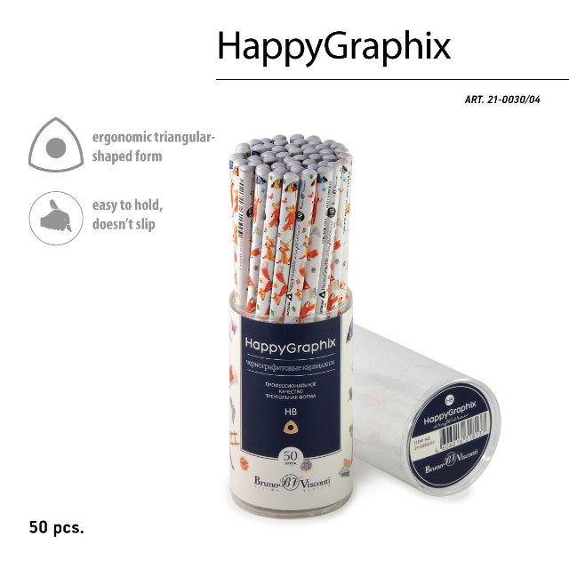 Карандаш ч/гр HB BV HappyGraphix Сказочный лис трехгран б/ластика Превью 1