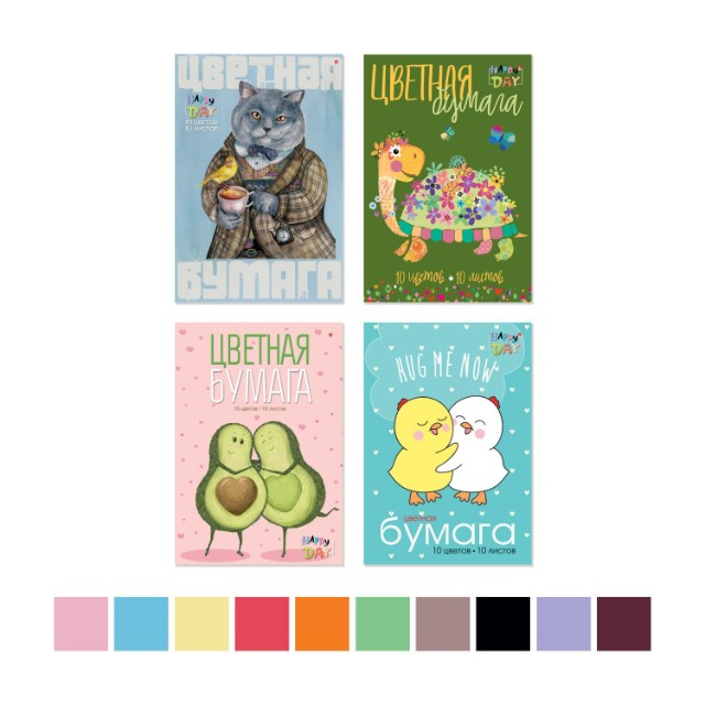 Цв. бумага А4 10л 10цв немел Мультики одност папка Превью 3