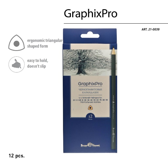 Карандаши ч/гр 12 шт разной твердости BV GraphixPro 2H-9B Превью 2