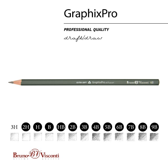 Карандаши ч/гр 12 шт разной твердости BV GraphixPro 2H-9B Превью 4