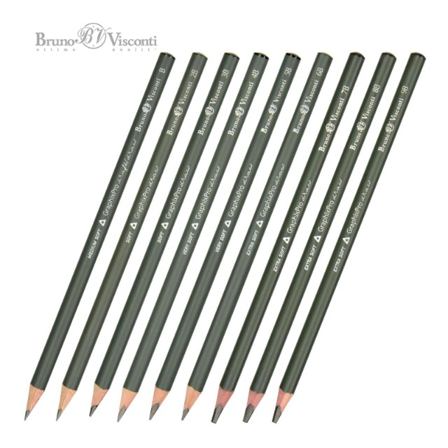 Карандаши ч/гр 9 шт разной твердости BV треугольные B-9B Превью 2