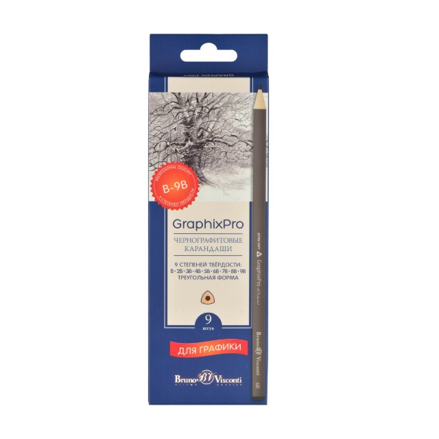 Карандаши ч/гр 9 шт разной твердости BV треугольные B-9B