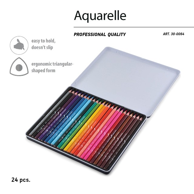 Карандаши цветные 24 цв акварел BV Aquarelle треуг, мет. коробка Превью 2