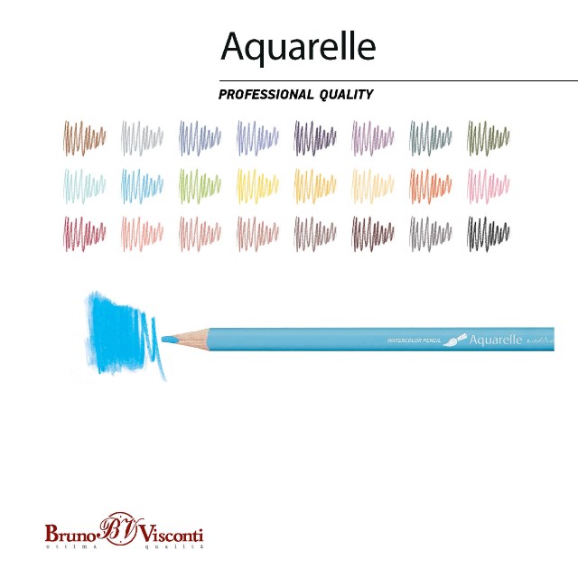 Карандаши цветные 24 цв акварел BV Aquarelle треуг, мет. коробка Превью 4