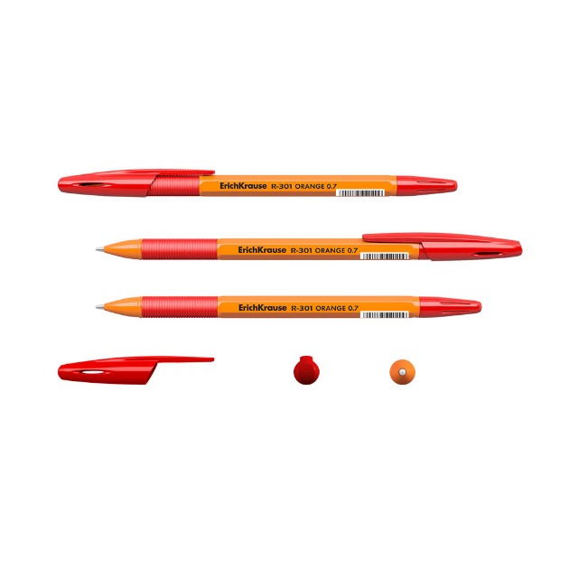 Ручка шариковая красная EK R-301 Orange Stick&Grip корп оранж резиновый держатель 0,7мм Превью 1