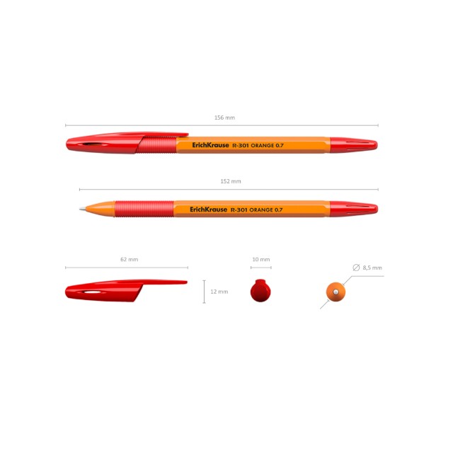 Ручка шариковая красная EK R-301 Orange Stick&Grip корп оранж резиновый держатель 0,7мм Превью 4