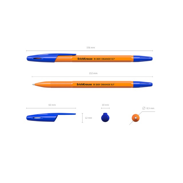 Ручка шариковая синяя EK R-301 Orange Stick оранж корпус 0.7мм Превью 2