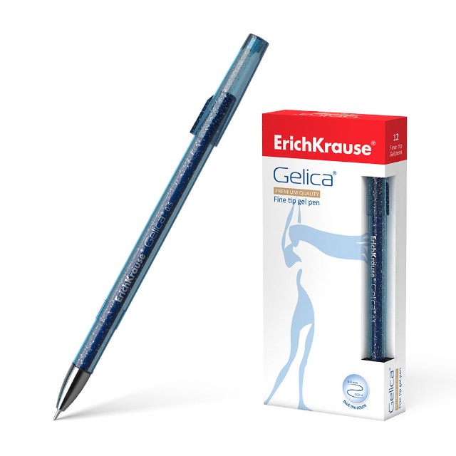 Ручка гелевая синяя EK Geliсa 0.5мм прозр корпус блестки