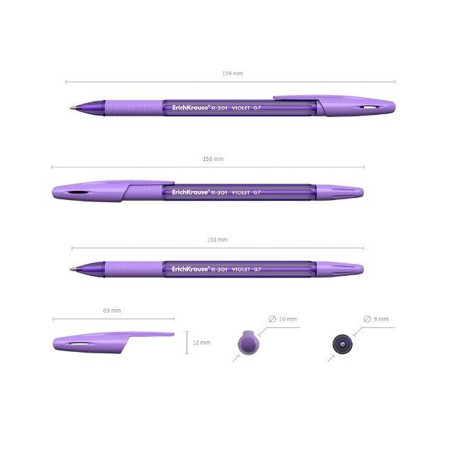 Ручка шариковая фиолетовая EK R-301 Violet Stick&Grip 0.35мм полупрозр корпус Превью 4