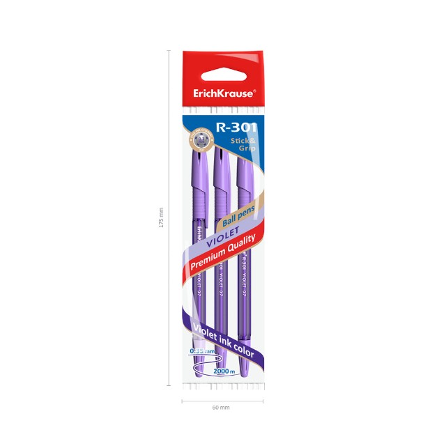 Ручка шариковая фиолетовая EK R-301 Violet Stick&Grip 0.35мм полупрозр корпус Превью 2