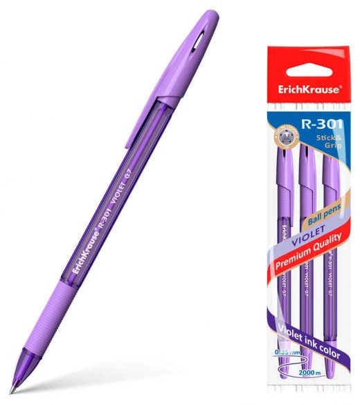 Ручка шариковая фиолетовая EK R-301 Violet Stick&Grip 0.35мм полупрозр корпус