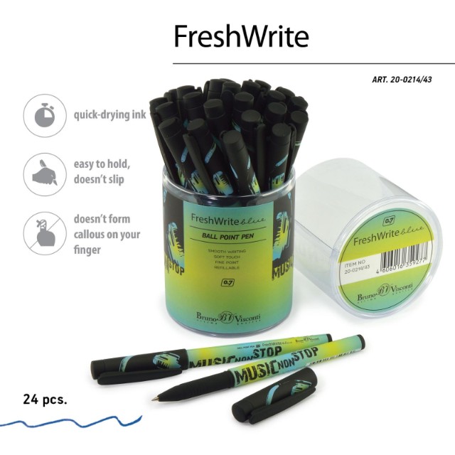 Ручка шариковая синяя BV FreshWrite Music blue 0.7 принт Превью 1