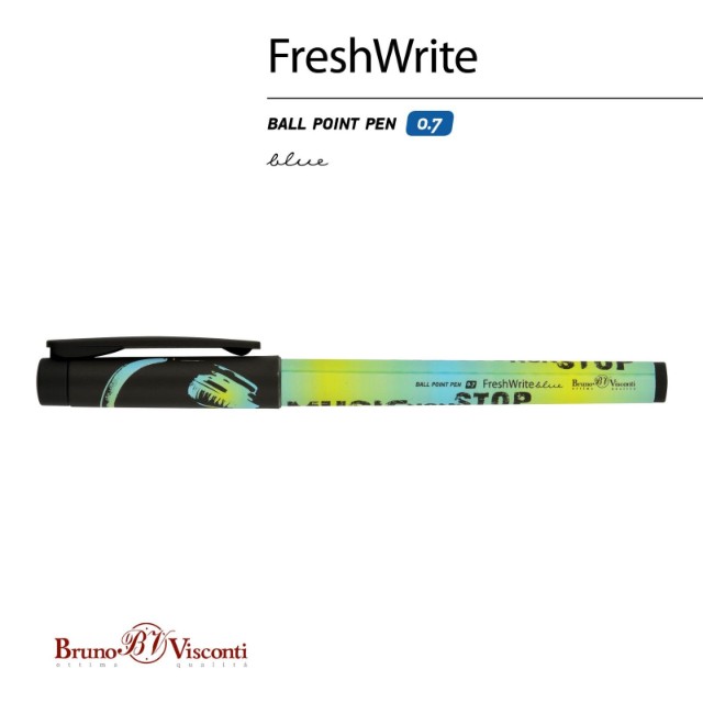 Ручка шариковая синяя BV FreshWrite Music blue 0.7 принт Превью 3