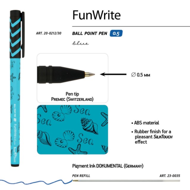 Ручка шариковая синяя BV FunWrite Морская 0.5 Превью 5
