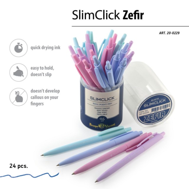 Ручка шариковая синяя BV SlimClick Zefir 0.5мм автомат пастель Превью 4
