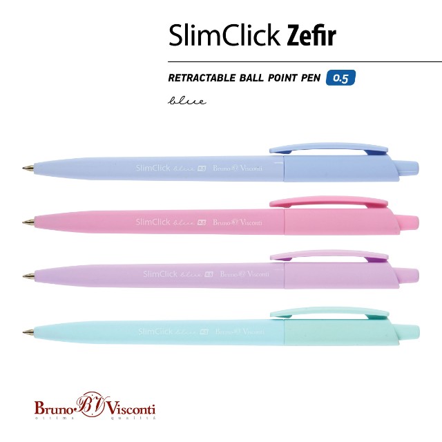 Ручка шариковая синяя BV SlimClick Zefir 0.5мм автомат пастель Превью 5