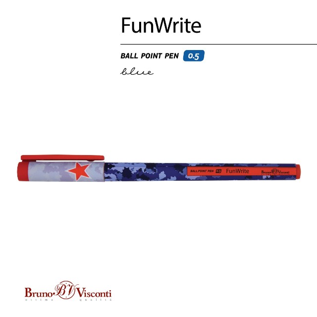 Ручка шариковая синяя BV FunWrite Military 0.5 принт