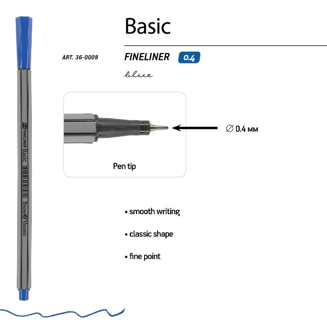 Ручка капиллярная BV Basic синяя 0.4мм Превью 3