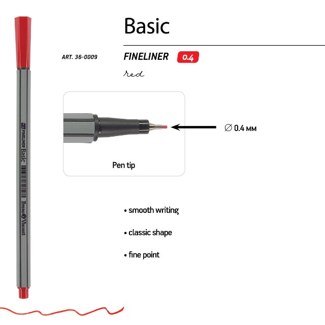Ручка капиллярная BV Basic красная 0.4мм Превью 4