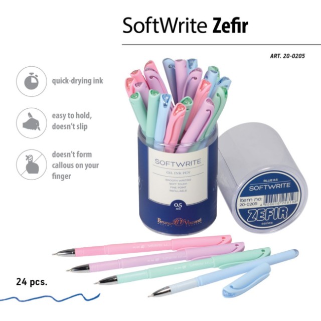 Ручка шариковая синяя BV SoftWrite Zefir 0.5 мм Превью 1