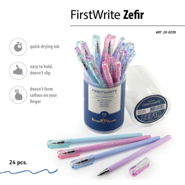 Ручка шариковая синяя BV FirstWrite Zefir 0.5 мм мята лава Превью 1