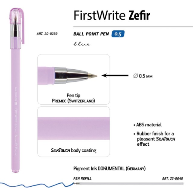 Ручка шариковая синяя BV FirstWrite Zefir 0.5 мм мята лава Превью 3