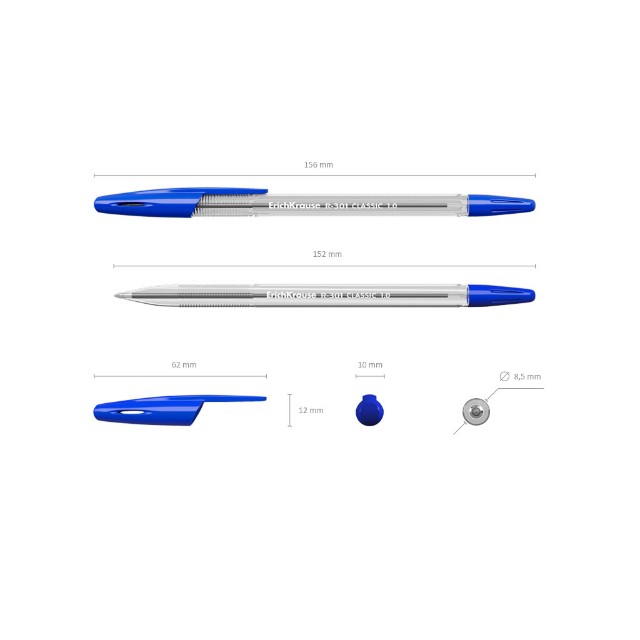 Ручка шариковая синяя EK R-301 Classic Stick прозр. корпус Превью 1