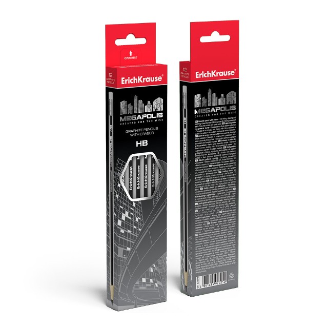 Карандаш ч/гр HB EK Megapolis с/ластиком в коробке Превью 2