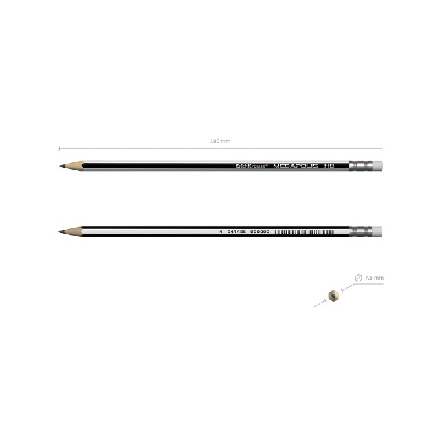 Карандаш ч/гр HB EK Megapolis с/ластиком в коробке Превью 4