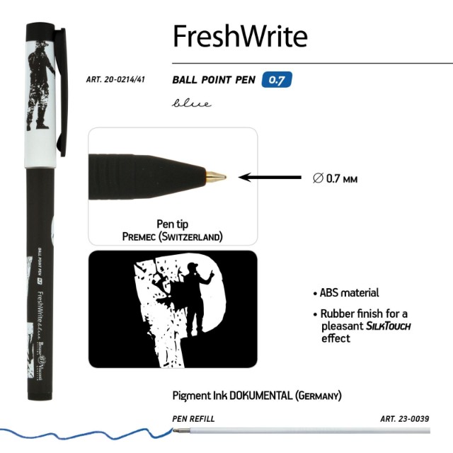 Ручка шариковая синяя BV FreshWrite RAP 0.7мм принт Превью 1