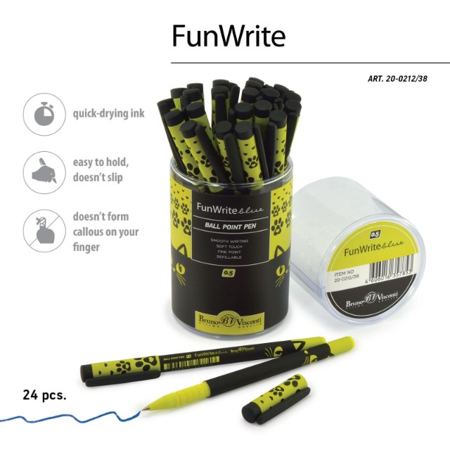 Ручка шариковая синяя BV FunWrite Черный кот 0.5мм принт Превью 2