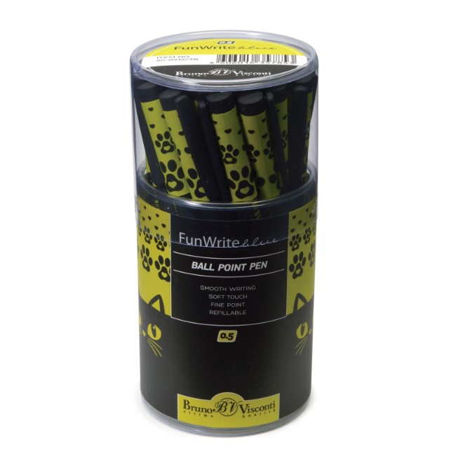 Ручка шариковая синяя BV FunWrite Черный кот 0.5мм принт Превью 4