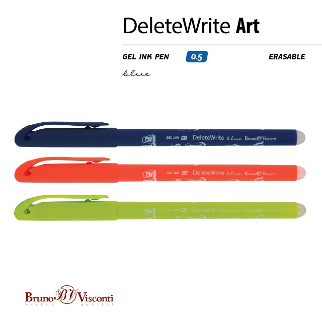 Ручка гелевая Пиши-стирай синяя BV Delete Write Art принт Превью 4