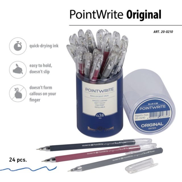 Ручка шариковая синяя BV PointWrite Original 0.38 (ассорти 3цв) Превью 6