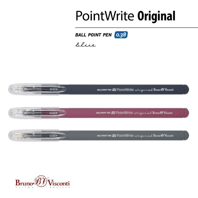 Ручка шариковая синяя BV PointWrite Original 0.38 (ассорти 3цв) Превью 4