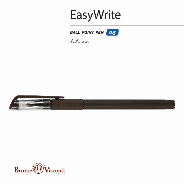 Ручка шариковая синяя BV EasyWrite original корич/серый под персонализацию Превью 3