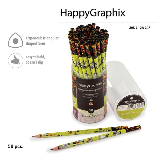 Карандаш ч/гр HB BV HappyGraphix Енот на самокате треуг б/ластика Превью 2