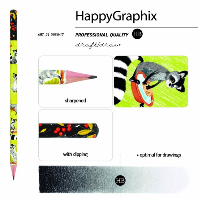 Карандаш ч/гр HB BV HappyGraphix Енот на самокате треуг б/ластика Превью 1