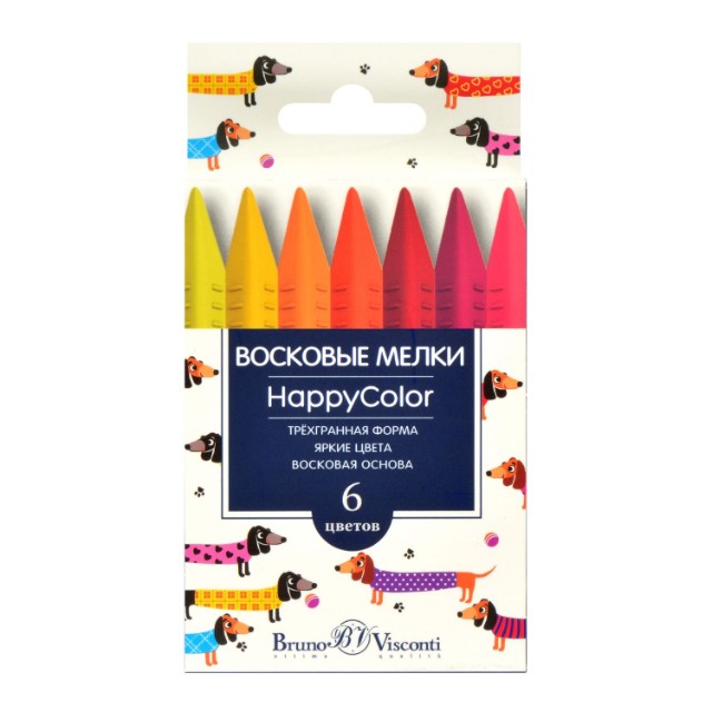 Мелки восковые 6цв BV HappyColor трехгранн Превью 1